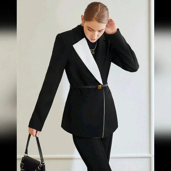 PREMIUM TWO TONE WRAP BELTED BLAZER - Picture 5 of 9